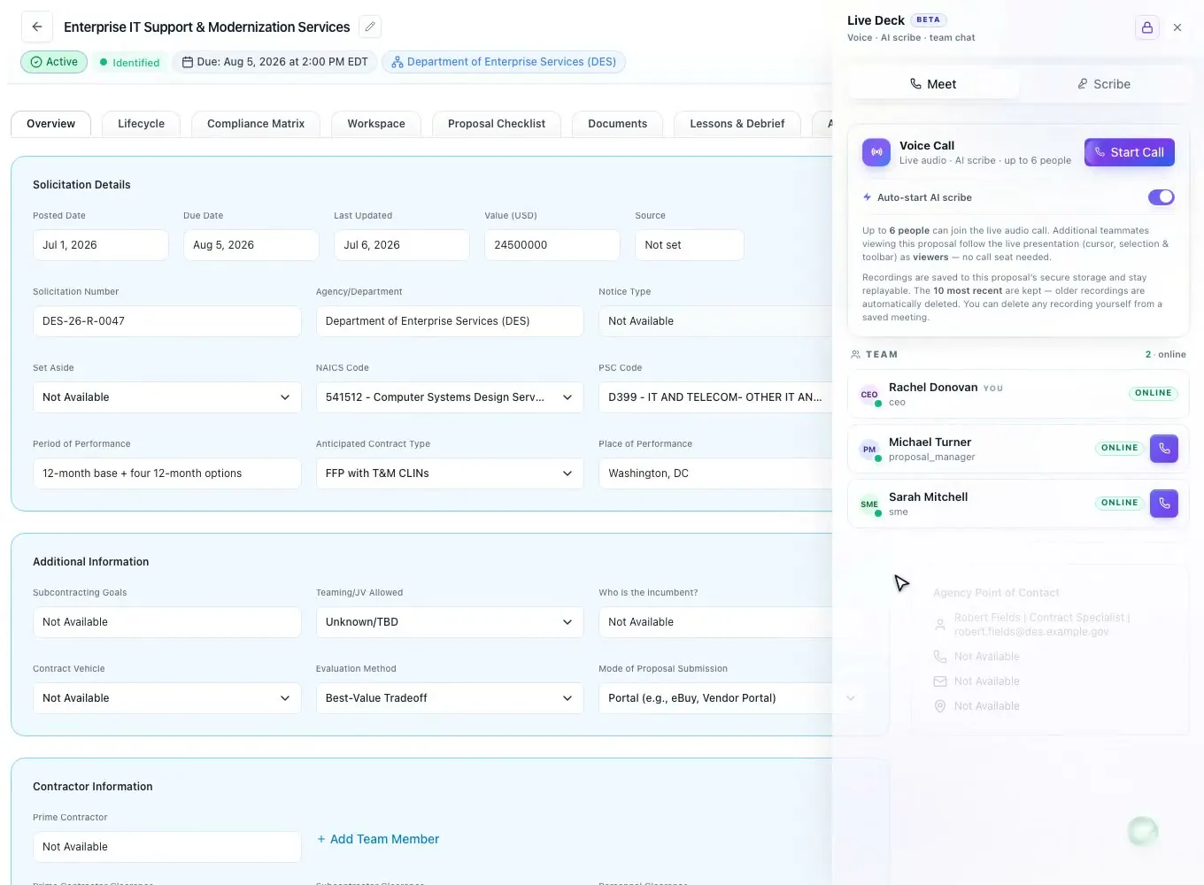 Review milestones, tracked changes and an AI evaluator in ProposalWorkspace