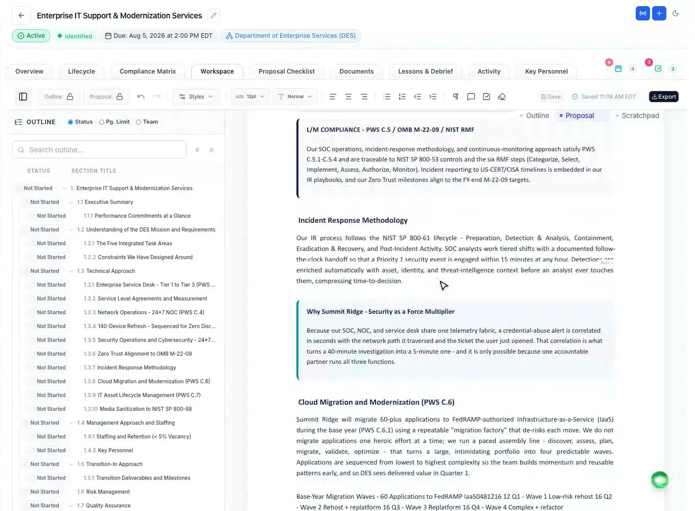 Capture plan themes carried into the outline and the editor in ProposalWorkspace